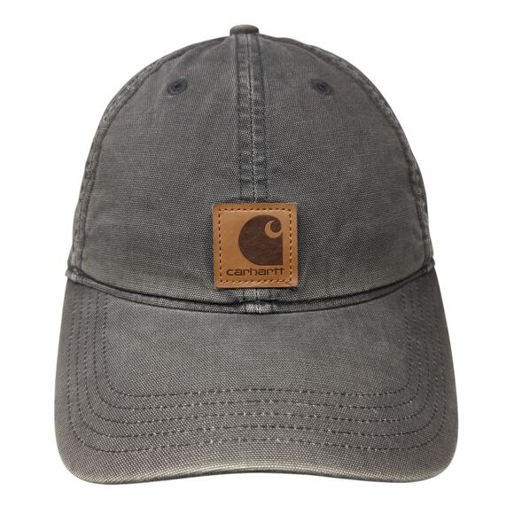 Carhartt Strapback Hat Solid Gray One Size Leather Patch Adjustable - Picture 1 of 10